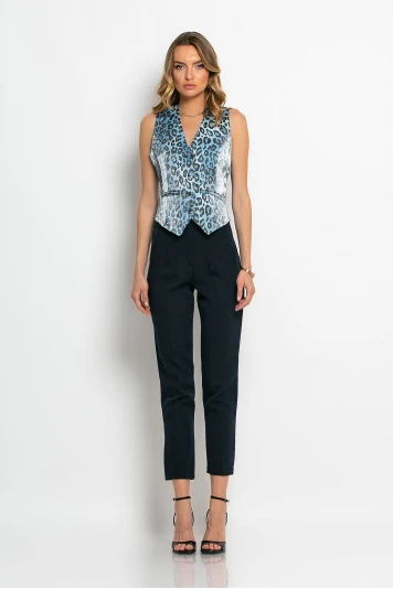 Παντελόνι cropped ψηλόμεσο μπλε navy