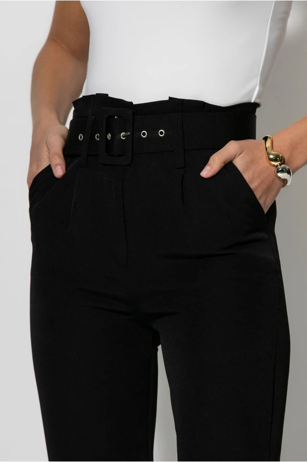 Cropped παντελόνι ψηλόμεσο με ζώνη μαύρο