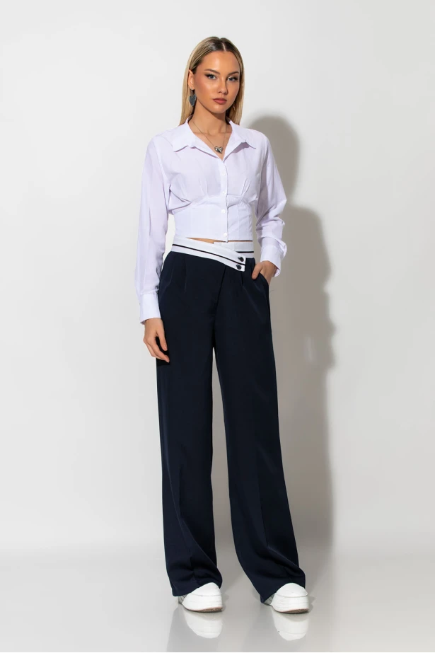 Παντελόνι tailoring με λοξό κούμπωμα μπλε navy Παντελόνι tailoring με λοξό κούμπωμα μπλε navy