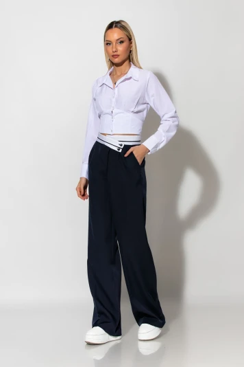 Παντελόνι tailoring με λοξό κούμπωμα μπλε navy