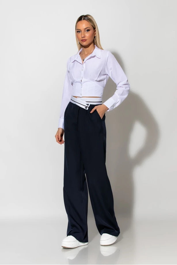 Παντελόνι tailoring με λοξό κούμπωμα μπλε navy Παντελόνι tailoring με λοξό κούμπωμα μπλε navy