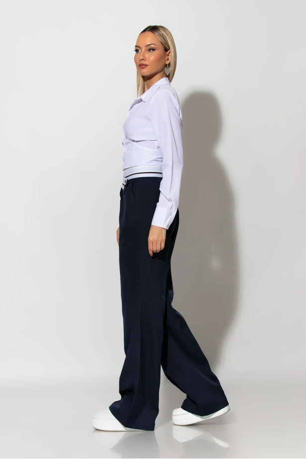 Παντελόνι tailoring με λοξό κούμπωμα μπλε navy Παντελόνι tailoring με λοξό κούμπωμα μπλε navy