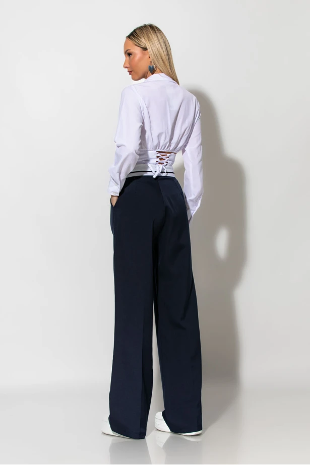 Παντελόνι tailoring με λοξό κούμπωμα μπλε navy Παντελόνι tailoring με λοξό κούμπωμα μπλε navy
