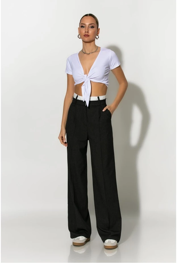 Παντελόνα με ξέφτια tailoring ανθρακί