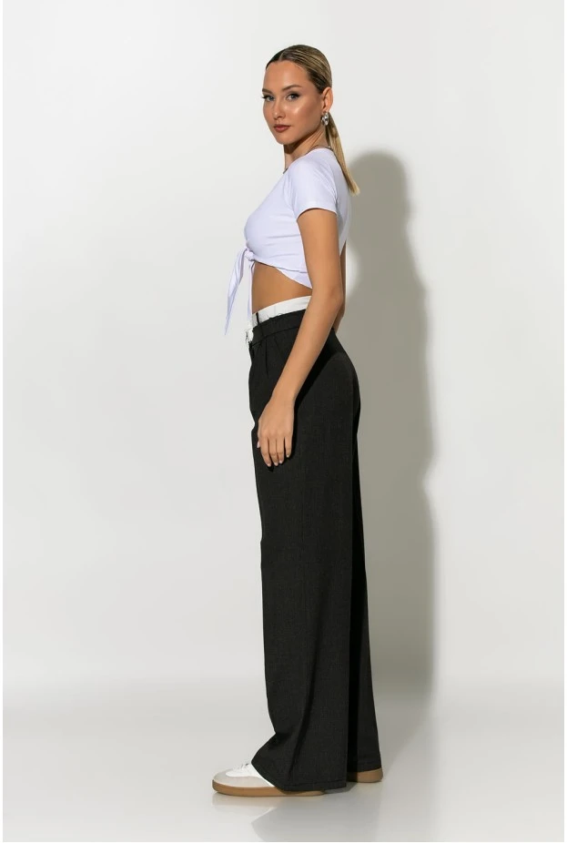 Παντελόνα με ξέφτια tailoring ανθρακί