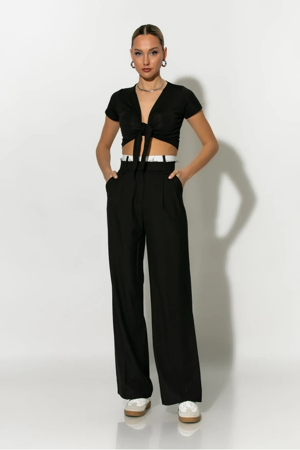 Παντελόνα frayed waist tailoring μαύρο Παντελόνα frayed waist tailoring μαύρο