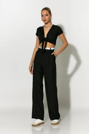 Παντελόνα frayed waist tailoring ανθρακί