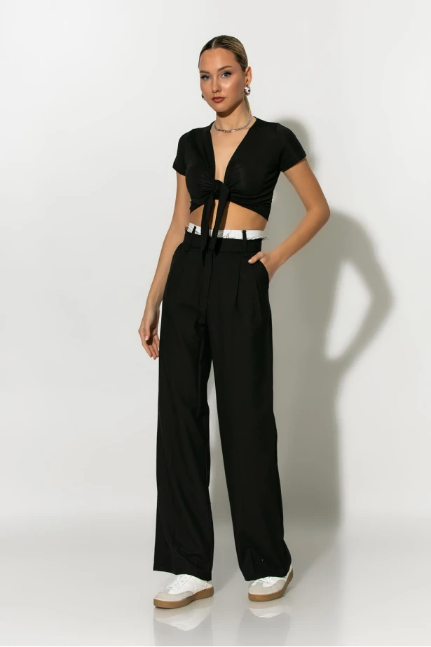Παντελόνα frayed waist tailoring μαύρο Παντελόνα frayed waist tailoring μαύρο
