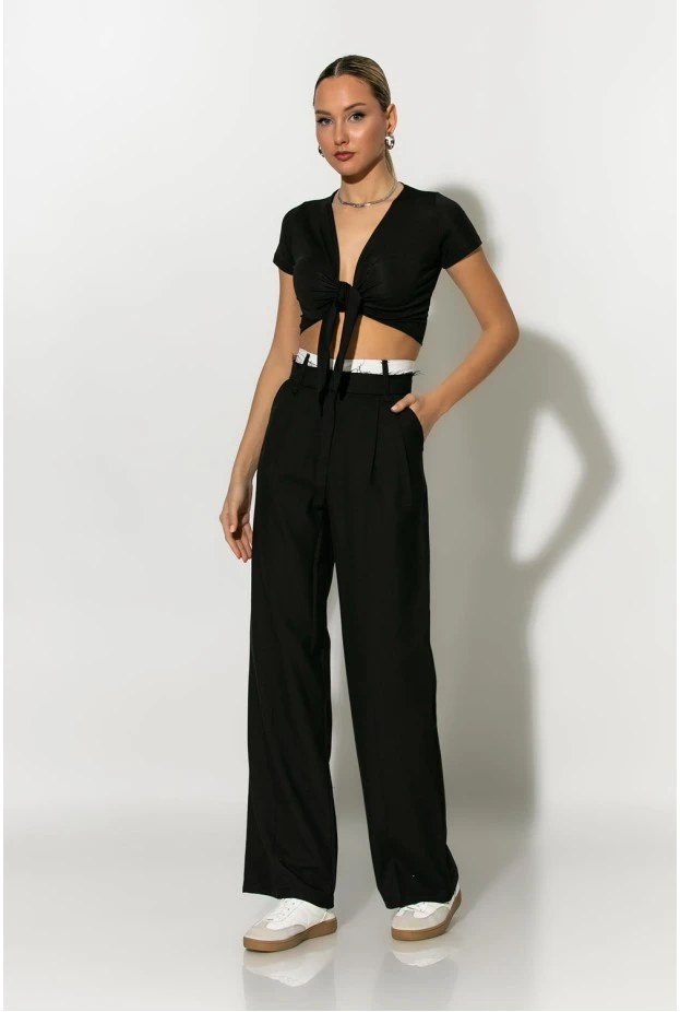 Παντελόνα με ξέφτια tailoring μαύρο