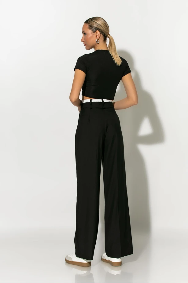 Παντελόνα frayed waist tailoring μαύρο Παντελόνα frayed waist tailoring μαύρο