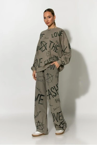 Παντελόνι με graffiti-style prints γκρι-μπεζ