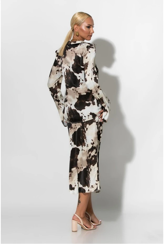 Φούστα μίντι με σατινέ όψη cow print μπεζ