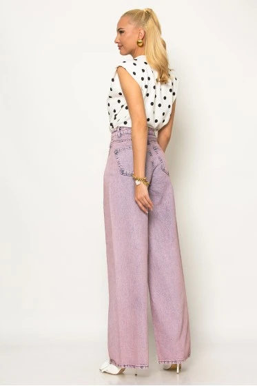 Jean wide leg με πιέτα στο πλάι ροζ