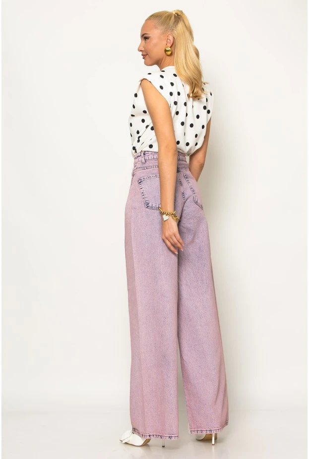 Jean wide leg με πιέτα στο πλάι ροζ