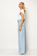 Jean wide leg με πιέτα στο πλάι και φθορές μπλε ανοιχτό