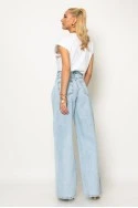 Jean wide leg με πιέτα στο πλάι και φθορές μπλε ανοιχτό