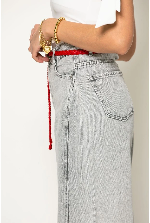 Jean wide leg με πιέτα στο πλάι ανθρακί
