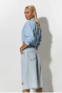 Jean loose boxer βερμούδα με φθορές μπλε
