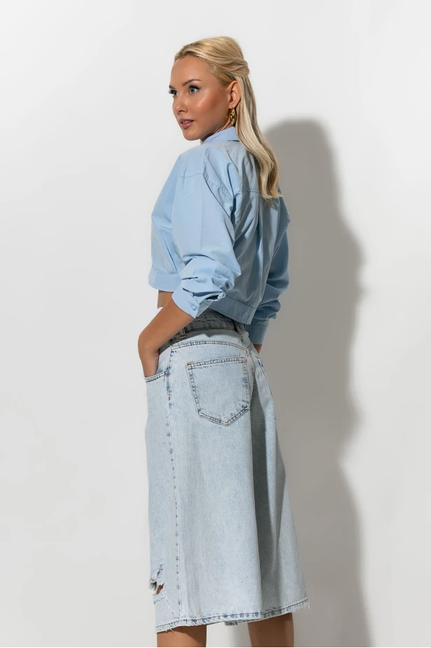 Jean loose boxer βερμούδα με φθορές μπλε