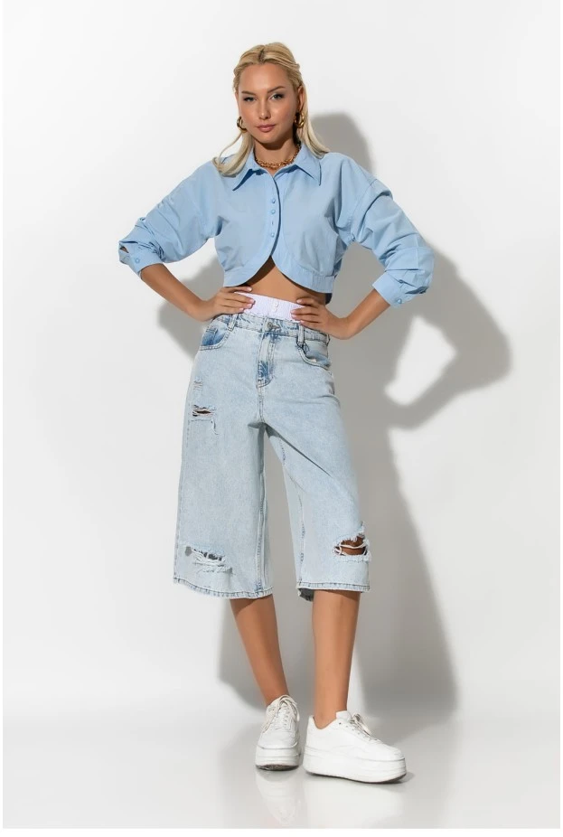 Jean loose boxer βερμούδα με φθορές μπλε