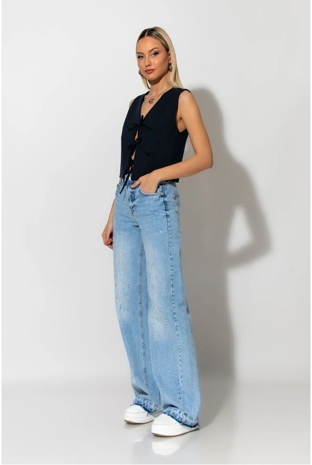 Jean wide leg με μικρές φθορές μπλε