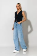 Jean wide leg με μικρές φθορές μπλε Jean wide leg με μικρές φθορές μπλε
