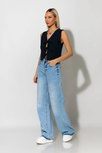 Jean wide leg με μικρές φθορές μπλε