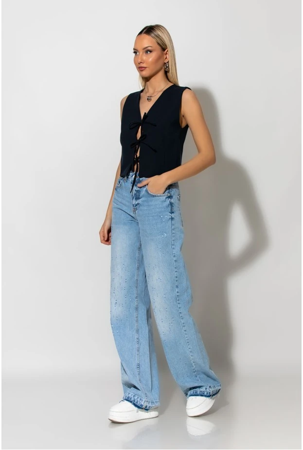 Jean wide leg με μικρές φθορές μπλε