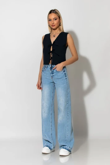 Jean wide leg με μικρές φθορές μπλε