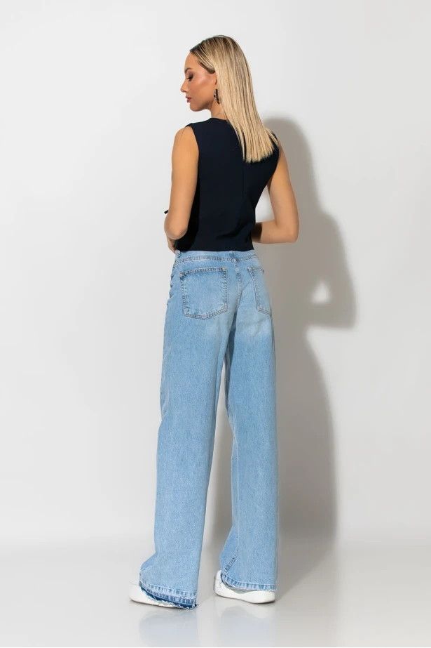 Jean wide leg με μικρές φθορές μπλε Jean wide leg με μικρές φθορές μπλε