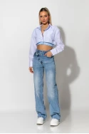 Asymmetric button jean wide leg μπλε Asymmetric button jean wide leg μπλε
