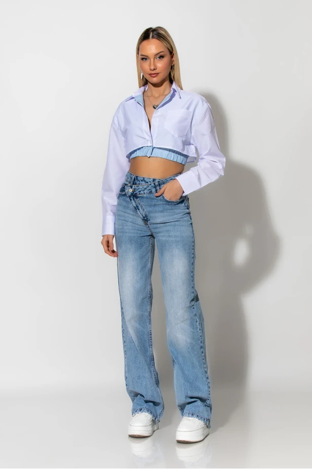 Asymmetric button jean wide leg μπλε Asymmetric button jean wide leg μπλε