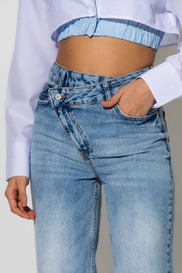 Asymmetric button jean wide leg μπλε