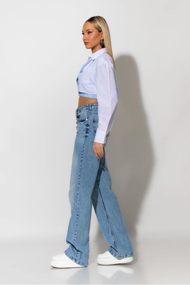 Asymmetric button jean wide leg μπλε Asymmetric button jean wide leg μπλε