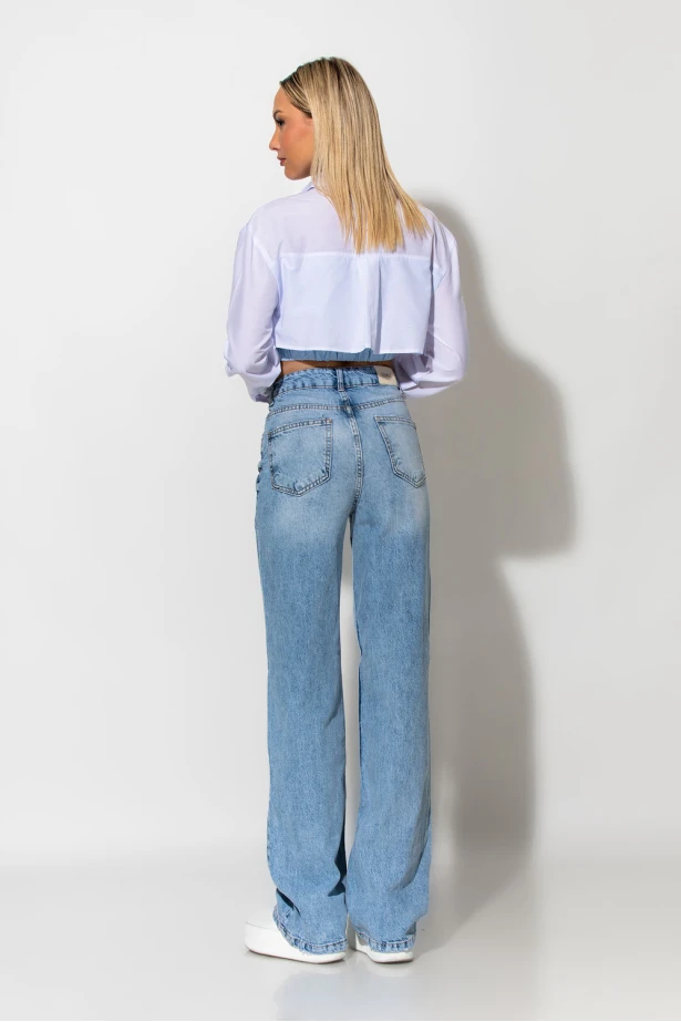 Asymmetric button jean wide leg μπλε Asymmetric button jean wide leg μπλε