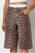 Jean baggy boxer βερμούδα leopard print καφέ