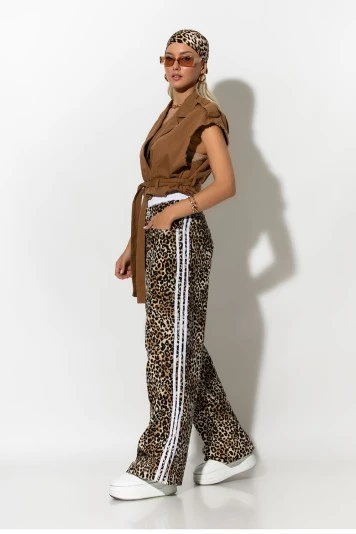 Boxer jean leopard print με ρίγες στο πλάι μπεζ