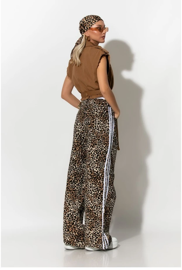 Boxer jean leopard print με ρίγες στο πλάι μπεζ