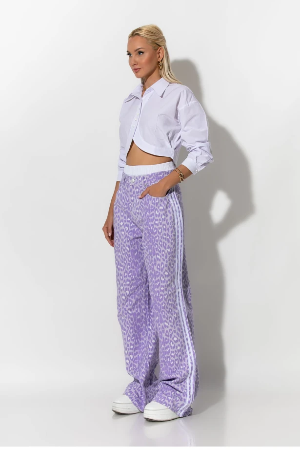 Boxer jean leopard print με ρίγες στο πλάι λιλά Boxer jean leopard print με ρίγες στο πλάι λιλά