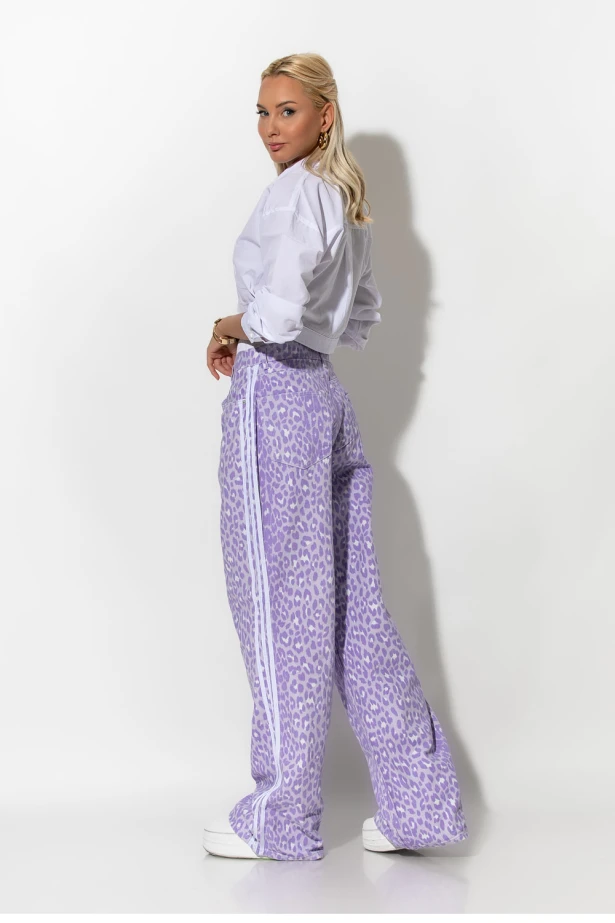Boxer jean leopard print με ρίγες στο πλάι λιλά Boxer jean leopard print με ρίγες στο πλάι λιλά