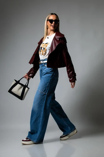 Baggy jean με panel stiching μπλε
