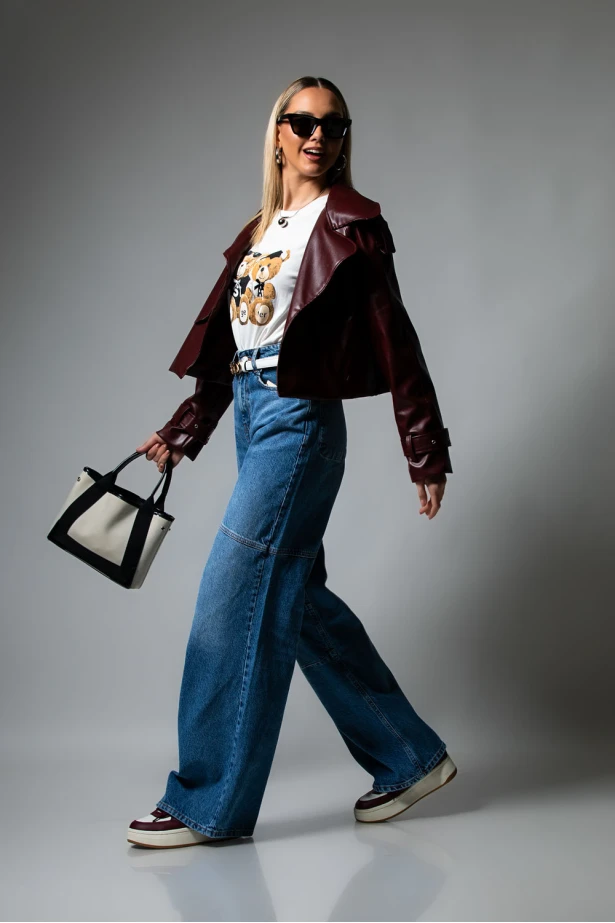 Baggy jean με panel stiching μπλε Baggy jean με panel stiching μπλε