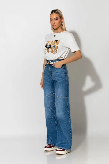 Baggy jean με panel stiching μπλε