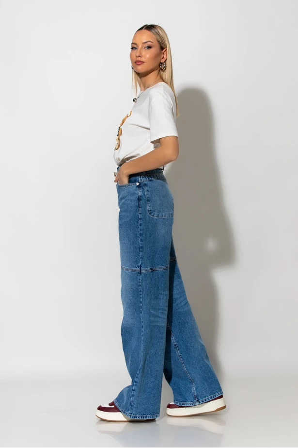 Baggy jean με panel stiching μπλε Baggy jean με panel stiching μπλε