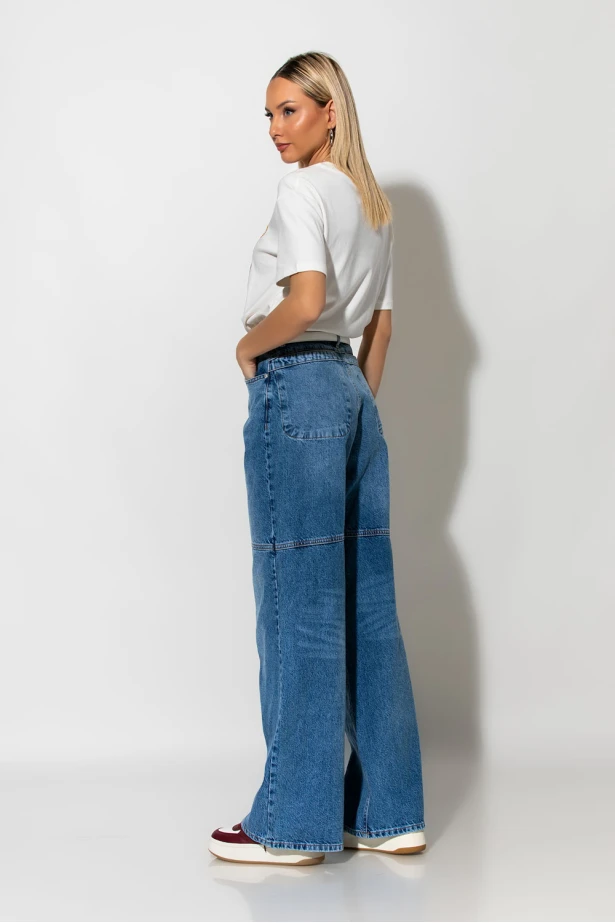 Baggy jean με panel stiching μπλε Baggy jean με panel stiching μπλε