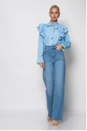 Jean straight leg με στρας και ξέφτια μπλε