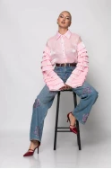 Jean straight leg με flower στρας μπλε