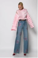 Jean straight leg με flower στρας μπλε