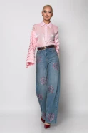 Jean straight leg με flower στρας μπλε