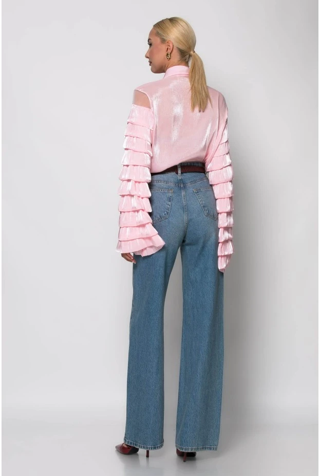 Jean straight leg με flower στρας μπλε